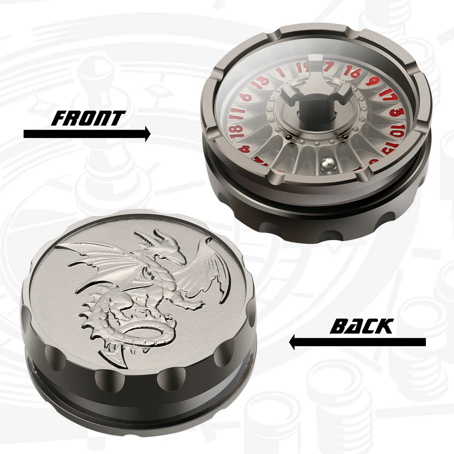 D20 Roulette Fidget Spinner Dice Set – Metallic Dragon D&D Dice for RPGs, Dungeons & Dragons, and Tabletop Games with Gift Case (Black-Red)