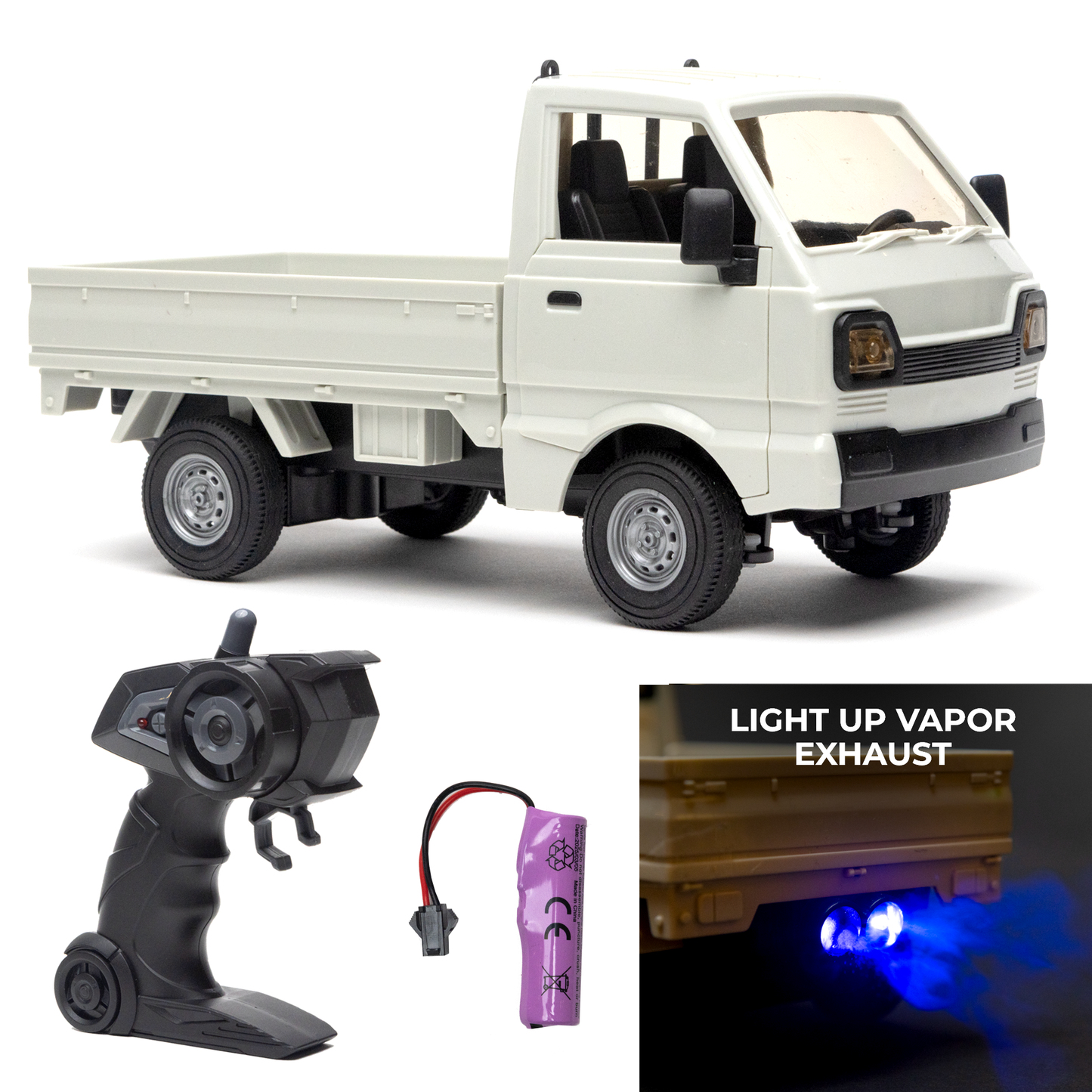 RC Mini Pick-Up Derby Truck – 2.4GHz Off-Road RC Car with Vapor Exhaust, LED Lights, and Realistic Sound – High-Speed Remote Control Toy